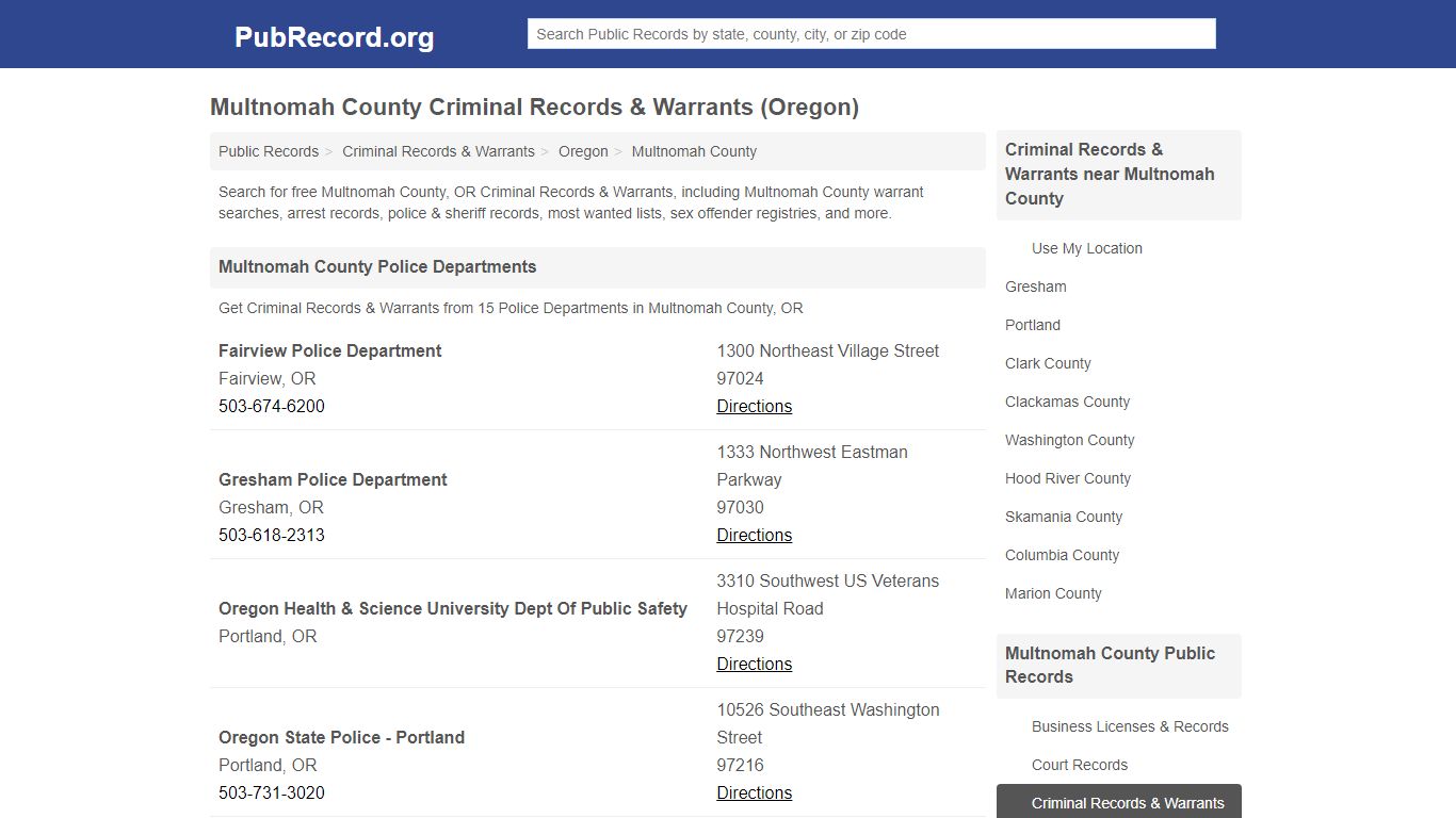 Multnomah County Criminal Records & Warrants (Oregon)